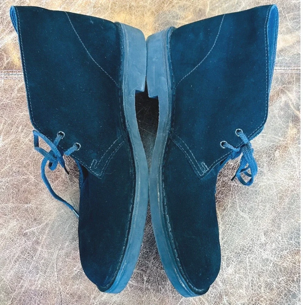 Clarks Mens Desert Boots Navy Blue Suede Chukka Lace Up Size 9M